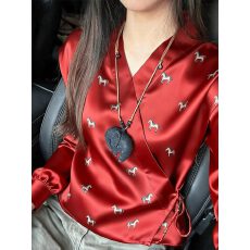 批发新中式国风红色小马印花上衣女独特漂亮改良<b class='q'>唐装</b>掐腰系带<b class='q'>汉服</b>小衫