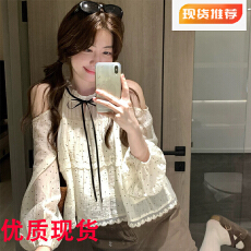 批发PtonUmi早纪春奈 露肩<b class='q'>波点</b><b class='q'>衬衫</b>女超好看显瘦上衣夏气质温柔娃娃衫