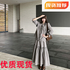 批发小君君布兰妮 古早baby/泡泡肌理全棉盐系木耳边格纹衬衫加蛋糕裙