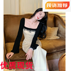 批发凌茜恣禾 白夜<b class='q'>蔷薇</b>'法式撞色针织连衣裙女冬装露背千<b class='q'>金</b>穿搭长裙