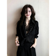 批发极简风黑色翻领长袖上衣2026春季新款小众通勤独特漂亮巨好看衬衫