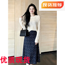 批发韩系一整套ootd穿搭独特漂亮巨好看白色针织上衣半身裙两件套装女