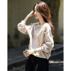 批发透氧云朵棉2026秋季气质圆领蕾丝宽松弹力藏肉小个子<b class='q'>卫衣</b>女上衣