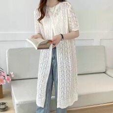 批发韩系钩花<b class='q'>镂空</b><b class='q'>针织</b>连衣裙女2026夏季长款设计感外搭<b class='q'>罩衫</b>开叉上衣