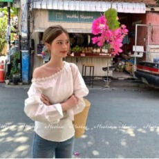 批发SZA女星周刊 春季新款韩系气质波点一字肩时尚<b class='q'>长袖</b><b class='q'>衬衫</b>