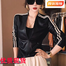 批发秋冬新款加绒pu皮外套修身显瘦拉链小衫女上衣