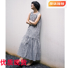 批发夏季<b class='q'>文艺</b>女高级黑白格长款无袖显瘦气质<b class='q'>连衣裙</b>