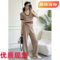 批发小香风法式高级感职业<b class='q'>套装</b>女秋冬<b class='q'>休闲</b>时尚洋气针织衫阔腿裤两件套