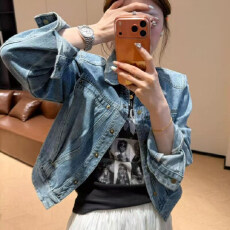 批发韩版翻领宽松垫肩牛仔外套女2026早春款设计感小个子百搭显瘦上衣