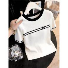 批发法式撞色蝴蝶结短袖针织衫女2026夏季<b class='q'>胖</b>MM<b class='q'>显瘦</b>宽松遮肉正肩上衣潮