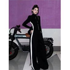 批发时尚水墨画立领上衣<b class='q'>套装</b>女秋冬新款高腰直筒阔腿裤宽松<b class='q'>休闲</b>两件套