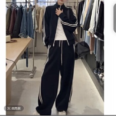 批发休闲运动套装2026新款春秋时尚穿搭侧拉条卫衣阔腿裤两件套