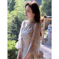 批发新中式国风长裙<b class='q'>夏季</b>收腰显瘦牡丹印花吊带连衣裙+罩衫上衣套装女