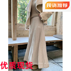 批发温柔气质针织半身裙女2025新款<b class='q'>冬</b>装显瘦高腰半裙百褶裙大摆a字裙
