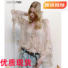 批发wana try绿野仙踪印花喇叭袖薄开衫2026春季新品仙女飘逸感衬衫女