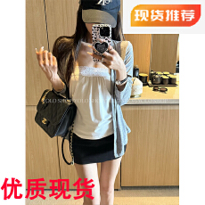 批发YOLO SHOP 淡颜天菜 莱赛尔韩系纯欲感拼接蕾丝白色抹胸内搭吊带