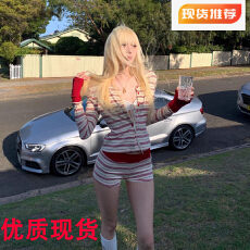 批发Rase le sol‘Strawberry Layers’美式慵懒条纹针织<b class='q'>开衫</b>短裤套装