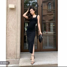 批发JIJINQI时尚开叉春夏网红休闲风吊带<b class='q'>连衣裙</b>