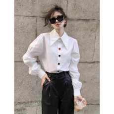 批发白色<b class='q'>衬衫</b>女早春季2026新款开衫<b class='q'>职业</b><b class='q'>衬衣</b>休闲宽松百搭翻领长袖上衣