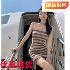 批发韩国纯欲<b class='q'>性感</b>甜美条纹冰丝针织抹胸连衣裙女夏紧身<b class='q'>夜店</b>包臀超短裙