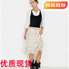 批发CUBIC复古不规则裙荷叶边杏色<b class='q'>长裙</b>波点<b class='q'>半身裙</b>ES2001