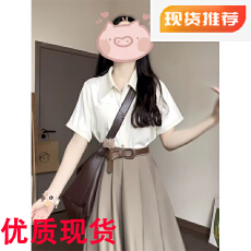 批发夏季杏色短袖<b class='q'>衬衣</b><b class='q'>职业</b>雪纺<b class='q'>衬衫</b>绝美学院风通勤半身裙25爆款套装女