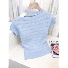 批发韩系独特别致镂空<b class='q'>针织衫</b>女夏新款气质通勤<b class='q'>打底衫</b>洋气短袖毛衣上衣