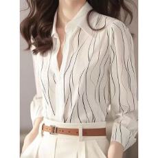 批发早春法式独特漂亮小众轻奢减龄高级感超好看时尚洋气白色<b class='q'>印花</b>衬衫