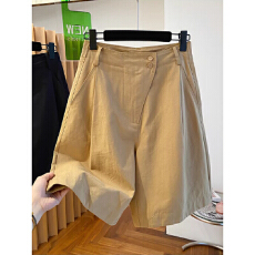 批发黑色工装中裤五分短裤女夏季2026新款宽松薄款<b class='q'>高腰</b>a字版<b class='q'>阔腿裤</b>潮