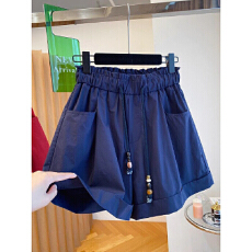 批发高级感复古阔腿短裤女夏宽松显瘦抽绳松紧<b class='q'>高腰</b>显瘦休闲a字热裤裙
