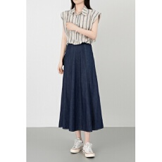 批发巨好看短袖<b class='q'>条纹</b>衬衫夏长款a字牛仔半身裙两件套装