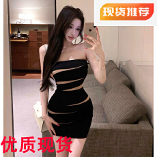 批发韩国纯欲风<b class='q'>露背</b>无袖抹胸<b class='q'>连衣裙</b>女夏撞色修身设计感收腰包臀OL短裙