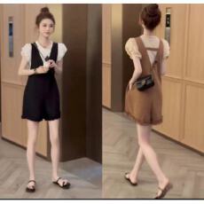 批发NANUILAB法式气质显瘦花苞袖设计感时尚两件套套装