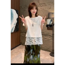 批发新款女装洋气时髦气质短袖时尚显气质上衣套装