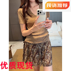 批发2026年夏季新款休闲百搭v领短袖t恤女韩系高级感气质通勤针织上衣