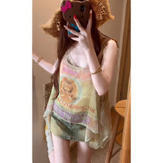 批发性感甜辣风两穿印花斜肩上衣搭配蕾丝吊带<b class='q'>背心</b>显瘦<b class='q'>牛仔</b>三件套夏季