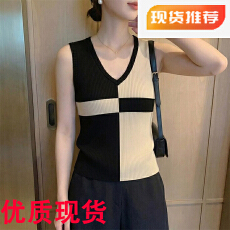 批发外贸专柜出口女装法式v领无袖背心针织外穿百搭设计感小众上衣夏