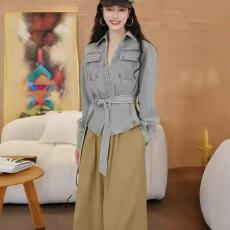 批发美式复古气质时尚牛仔外套女装2026春季新款又a又飒系带高级上衣