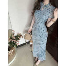 批发夏季<b class='q'>新款</b>显瘦小个子波点新中式连衣裙女巨好看的复古改良<b class='q'>旗袍</b>裙子