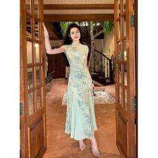 批发碧城新中式绿色丝绒烧花改良旗袍女早<b class='q'>春</b>收腰鱼尾连衣裙