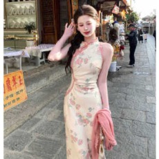 批发桃花醉新中式复古改良旗袍女温柔设计感无袖连衣裙
