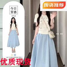 批发2026夏季新款韩系温柔风穿搭女气质百搭短袖上衣高腰半身裙两件套