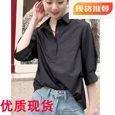 批发黑色衬衫女设计感小众夏季2026新款衬衣五分<b class='q'>袖</b>法式短款小个子<b class='q'>上衣</b>
