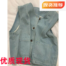 批发韩系别致圆领无袖叠穿牛仔马甲女夏季宽松百搭坎肩休闲外套背心潮