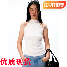批发alright then 飘带立领拼接<b class='q'>真丝</b>挂脖收腰毛织<b class='q'>背心</b>
