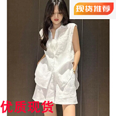 批发夏季穿搭一整套小香风白色休闲无袖衬衫<b class='q'>短裤</b>女装两件套2025年新款
