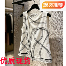 批发法式轻熟风无袖印花背心女2026夏新款几何图案<b class='q'>不规则</b>设计宽松上衣