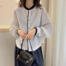 批发灯笼袖竖条纹休闲衬衫女欧洲站2026早<b class='q'>春</b>新款欧货女装设计感上衣潮