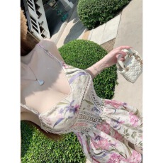 批发Kikimy 花野迷踪GA@DEN*A立体蕾丝高精度直喷印花收腰a字连衣裙