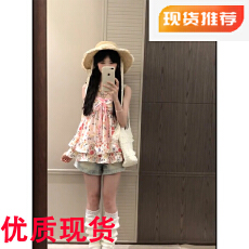 批发POPWEST | 法式小碎花吊带无袖短裙连衣裙修身显瘦上衣T恤